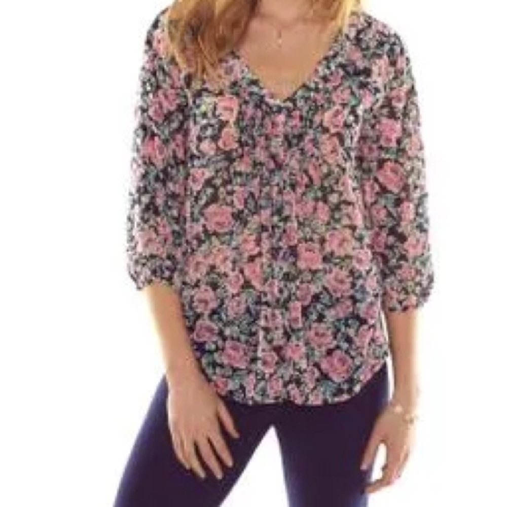 NWT LC Lauren Conrad Medium Pintuck Peasant Ruffled WVN 3/4 Sleeve Blouse